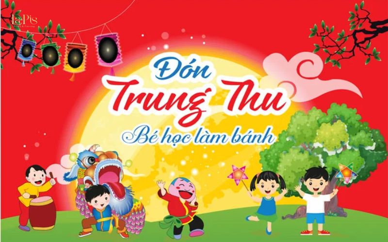 Mẫu backdrop trang trí Trung Thu đầy màu sắc